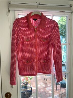 Talbots Pink Tweed Zip-Up Blazer Jacket